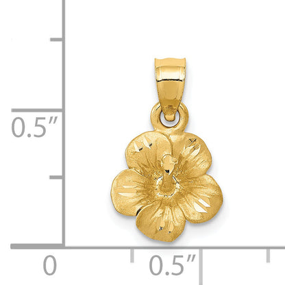 14K Yellow Gold Satin Diamond-Cut Hibiscus Flower Pendant