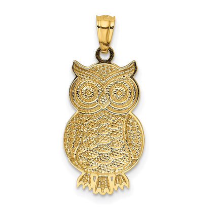 14K Yellow & Rhodium W/ Polished / Textured Owl Pendant