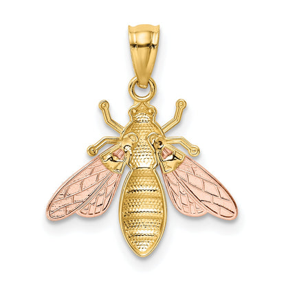 14K Two-Tone W/White Rhodium Polished Bee Pendant