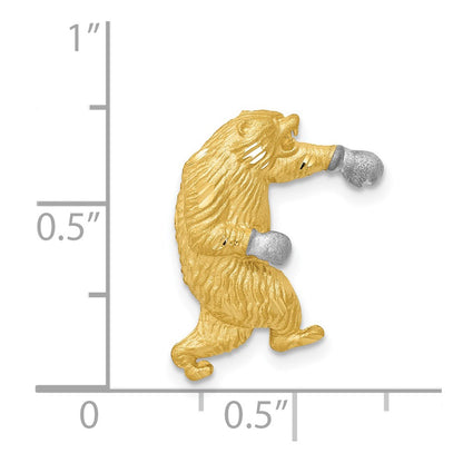 14K Yellow & Rhodium W/White Satin D/C Boxing Bear Chain Slide