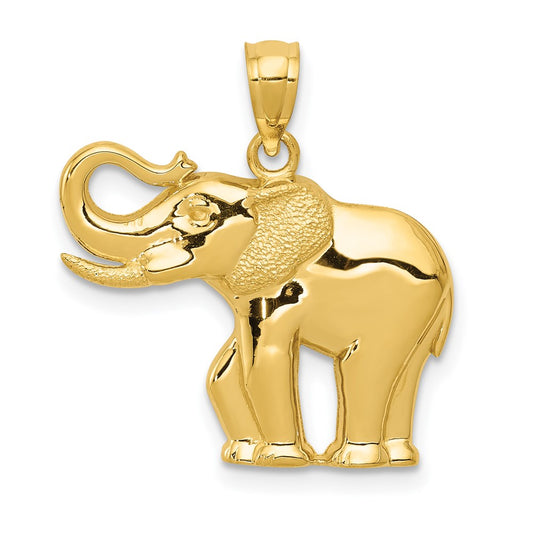 14K Yellow Gold Polished / Satin Elephant Pendant