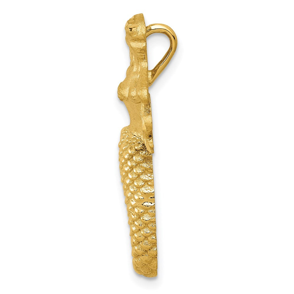 14K Yellow Gold Polished And Satin Diamond-Cut Mermaid Chain Slide