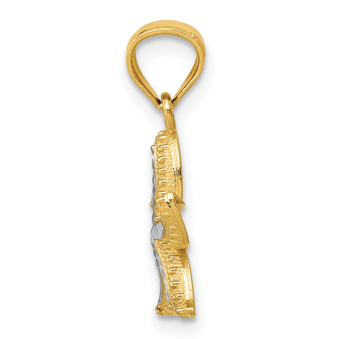 14K Yellow & Rhodium With White Diamond-Cut Starfish Pendant