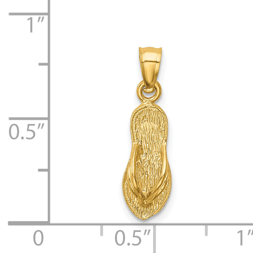 14K Yellow Gold 3D Polished And Textured Flip Flop Pendant