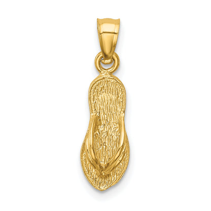 14K Yellow Gold 3D Polished And Textured Flip Flop Pendant