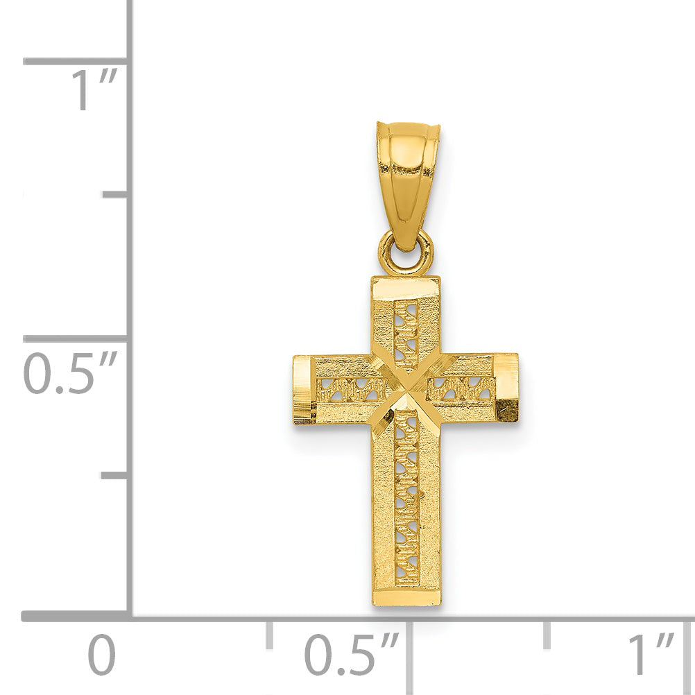 14K Yellow Gold Diamond-Cut Cross W/X Center Pendant