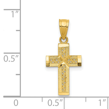 14K Yellow Gold Diamond-Cut Cross W/X Center Pendant