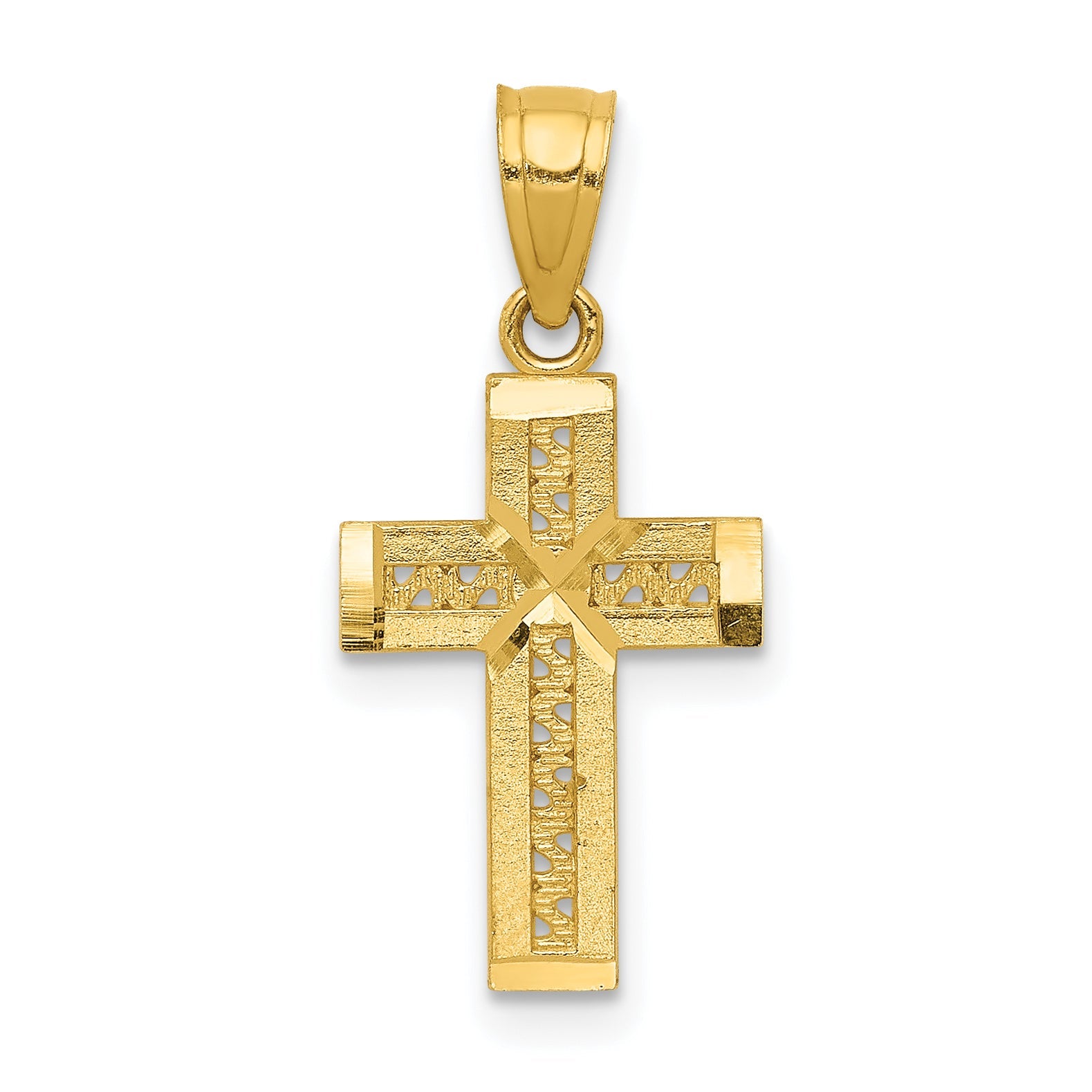 14K Yellow Gold Diamond-Cut Cross W/X Center Pendant