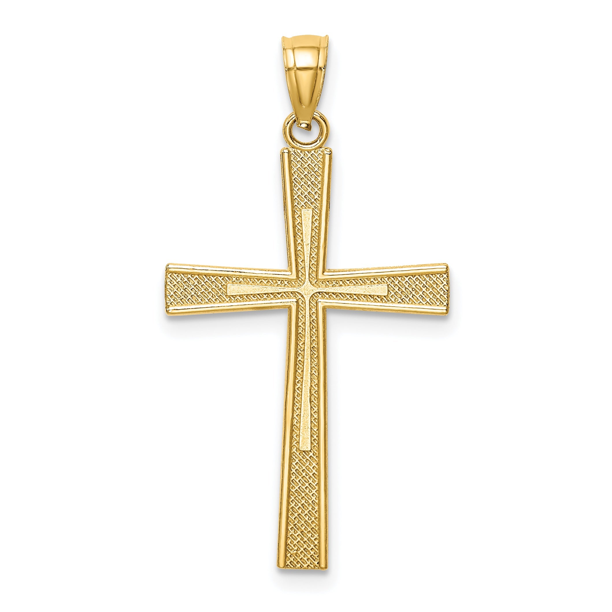 14K Yellow Gold Reversible Satin/Diamond-Cut Cross Pendant