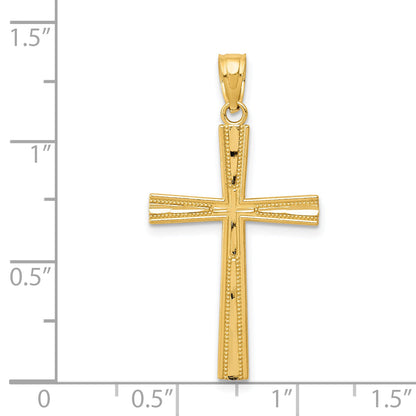 14K Yellow Gold Reversible Satin/Diamond-Cut Cross Pendant