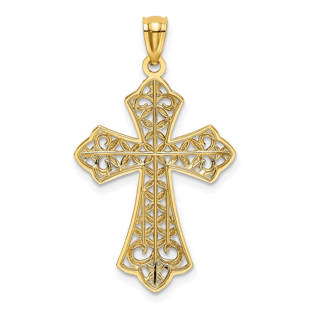 14K Yellow & Rhodium W/Rhodium Polished D/C Filigree Cross Pendant