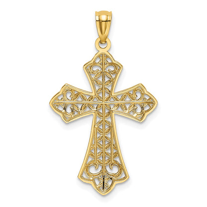 14K Yellow & Rhodium W/Rhodium Polished D/C Filigree Cross Pendant