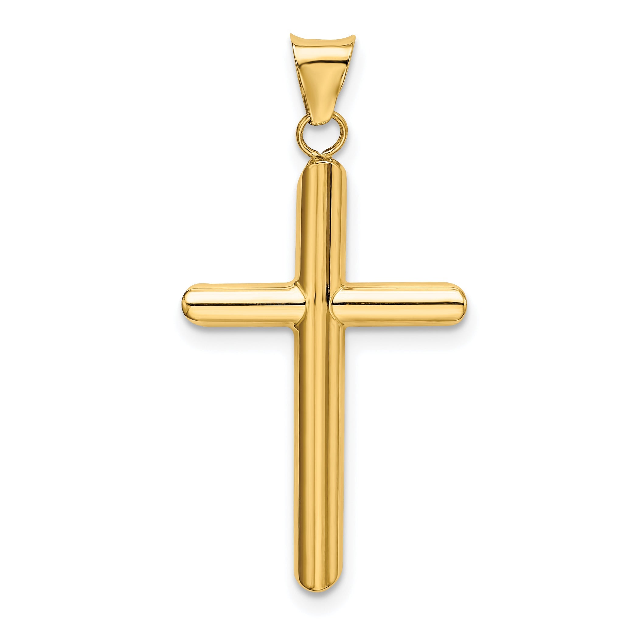 14K Yellow Gold Polished Tube Cross Pendant