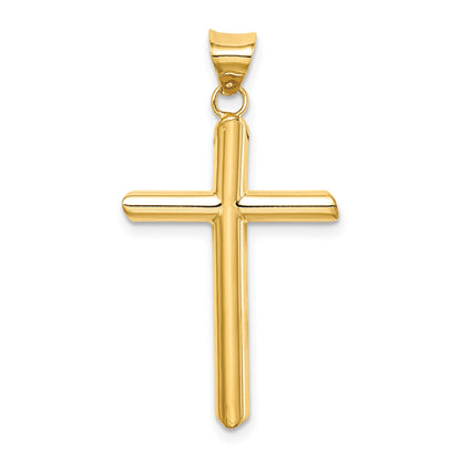 14K Yellow Gold Polished Tube Cross Pendant