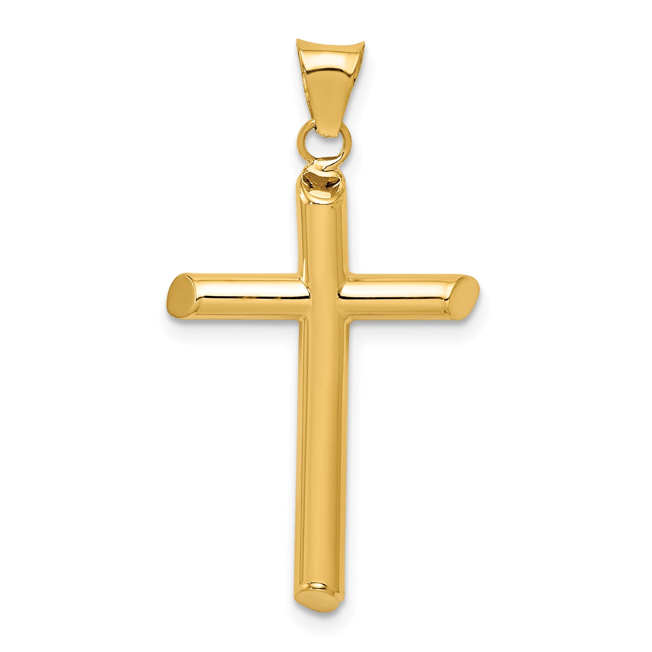 14K Yellow Gold Polished Tube Cross Pendant