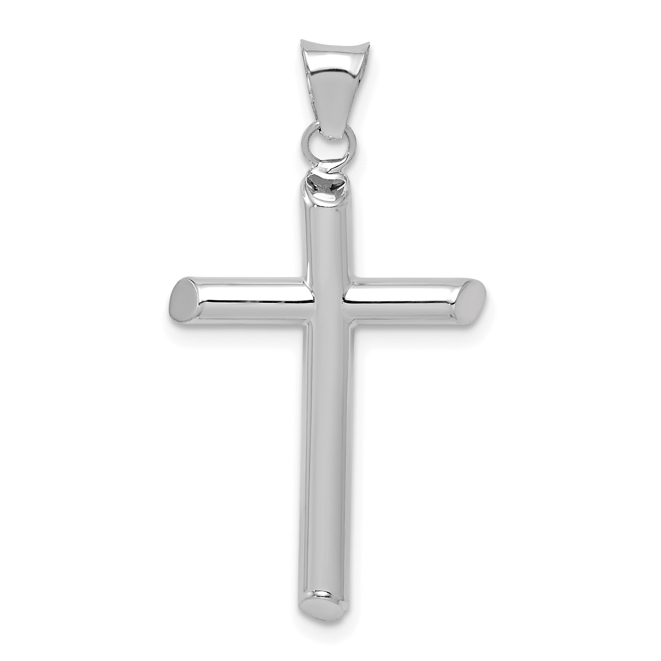 14K White Gold Polished Tube Cross Pendant