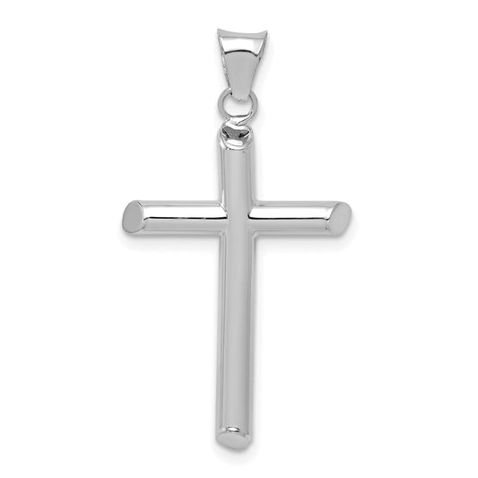 14K White Gold Polished Tube Cross Pendant