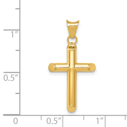 14K Yellow Gold Polished Tube Cross Pendant