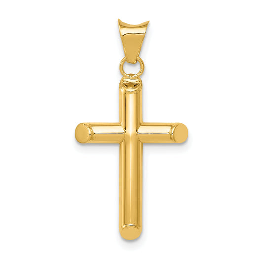 14K Yellow Gold Polished Tube Cross Pendant