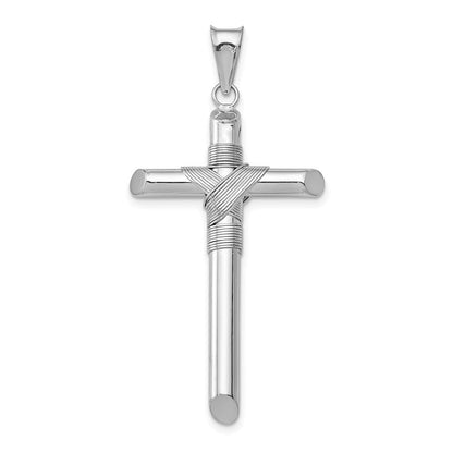 14k White Gold w/Center Wrap Tube Cross Pendant