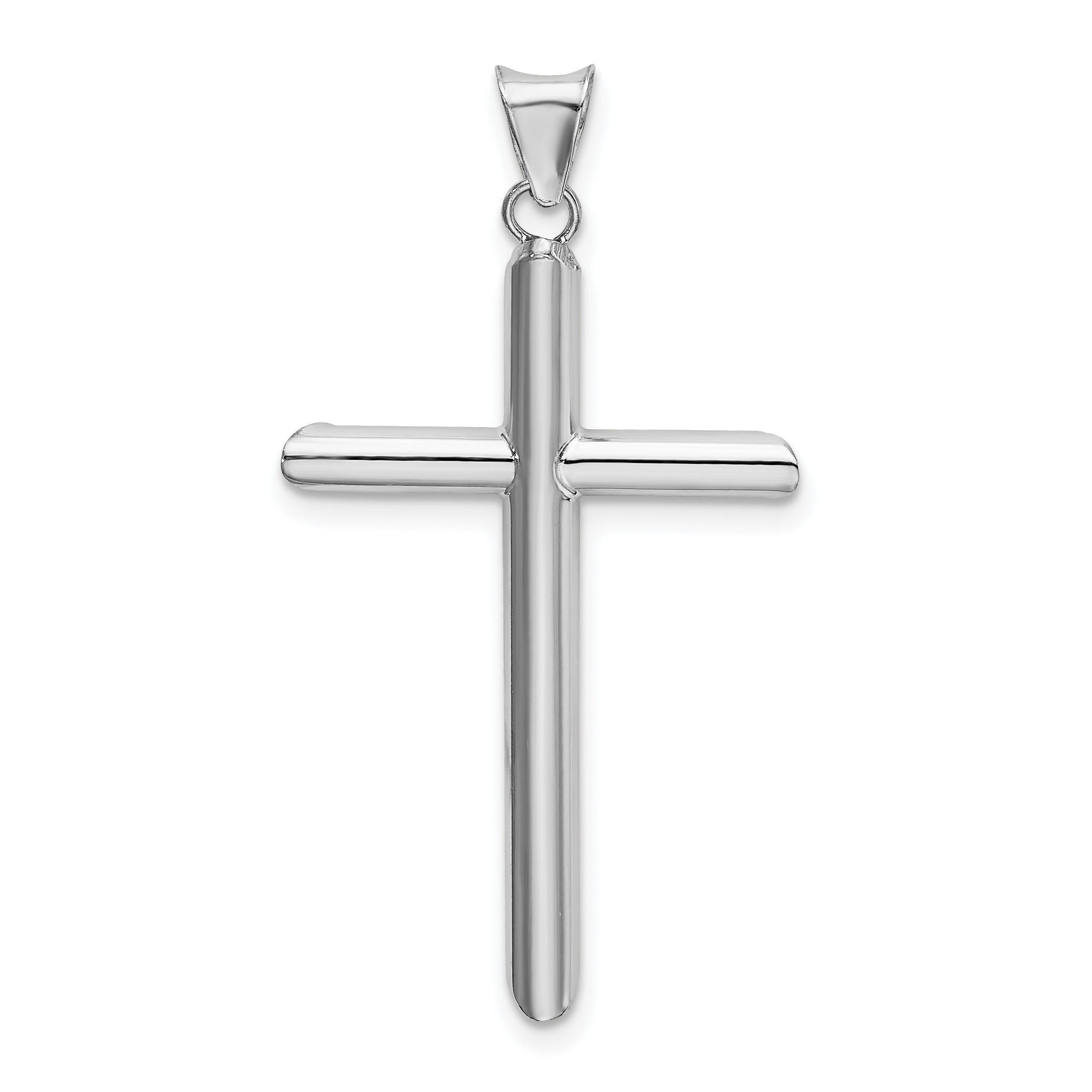 14K White Gold Polished Tube Cross Pendant