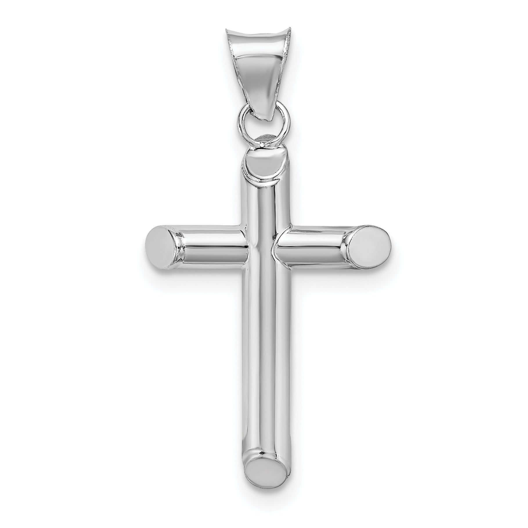14K White Gold Polished Tube Cross Pendant
