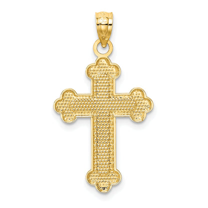 14K Yellow Gold Satin And Polished Budded Cross Pendant
