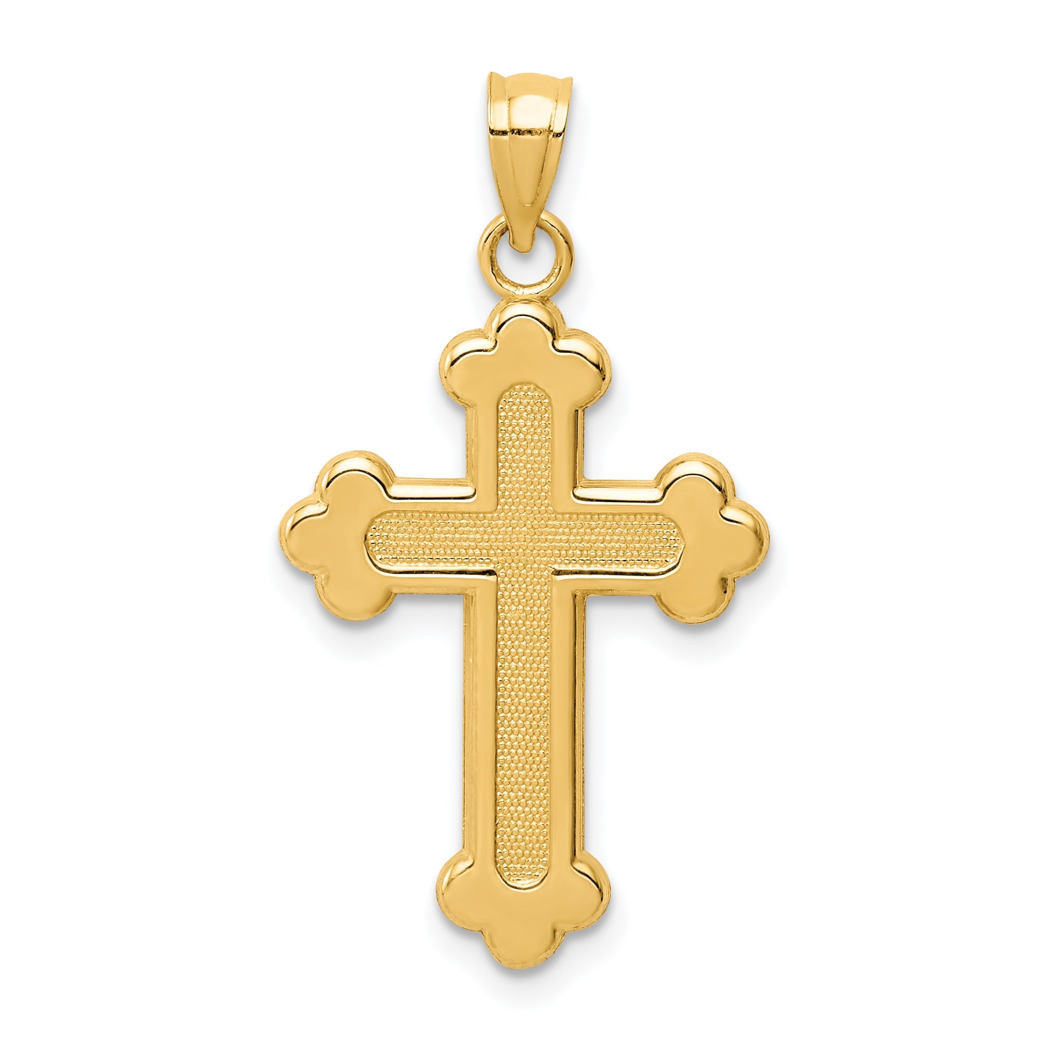 14K Yellow Gold Satin And Polished Budded Cross Pendant