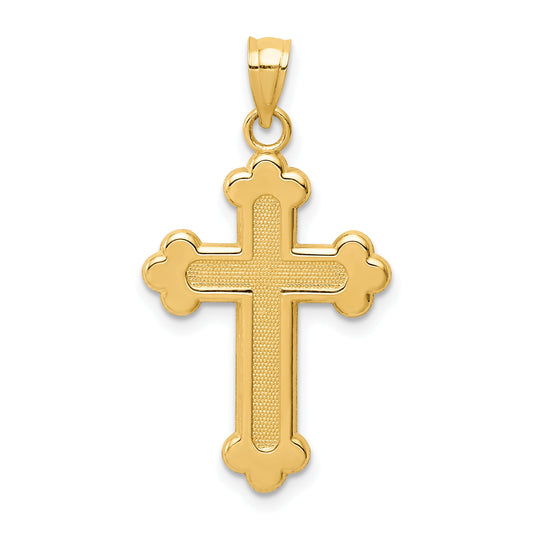 14K Yellow Gold Satin And Polished Budded Cross Pendant