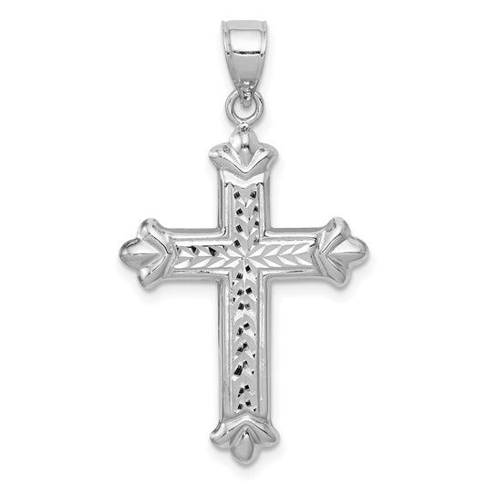 14K White Gold Reversible Diamond-Cut Cross Pendant
