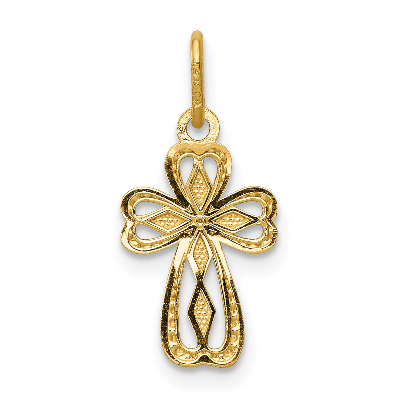 14K Yellow Gold Diamond-Cut Polished Small Cross Pendant