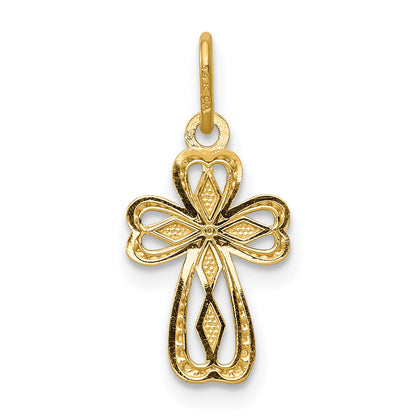 14K Yellow Gold Diamond-Cut Polished Small Cross Pendant