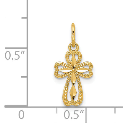 14K Yellow Gold Diamond-Cut Polished Small Cross Pendant