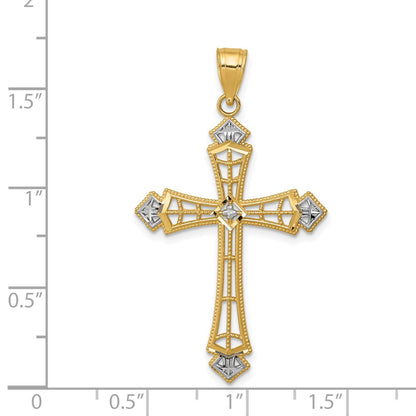 14K Yellow & Rhodium W/Rhodium Diamond-Cut Cross Pendant