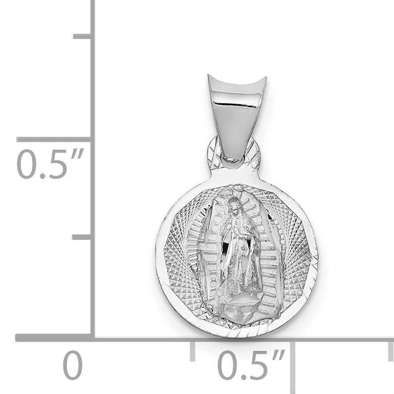 14K White Gold Our Lady Of Guadalupe Semi-Solid Round Pendant