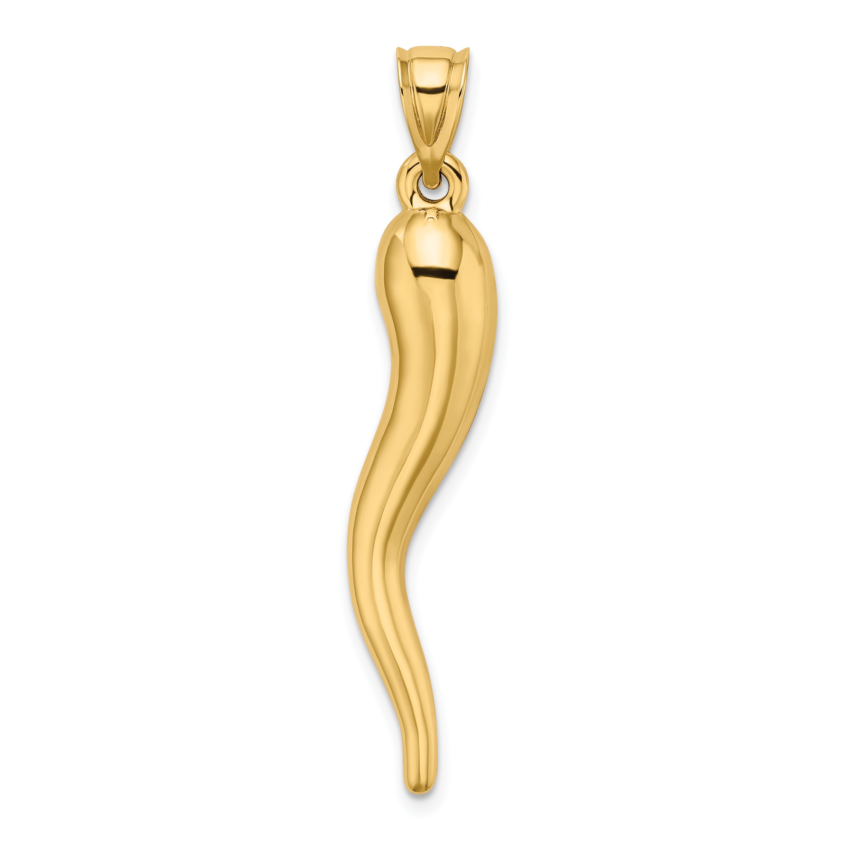 14K Yellow Gold Hollow 3D Italian Horn Pendant