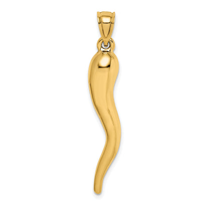 14K Yellow Gold Hollow 3D Italian Horn Pendant