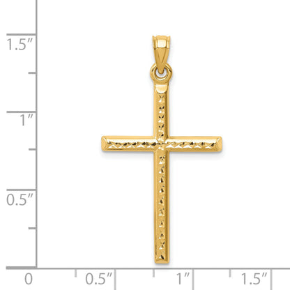 14K Yellow Gold Hollow Diamond-Cut Cross Pendant