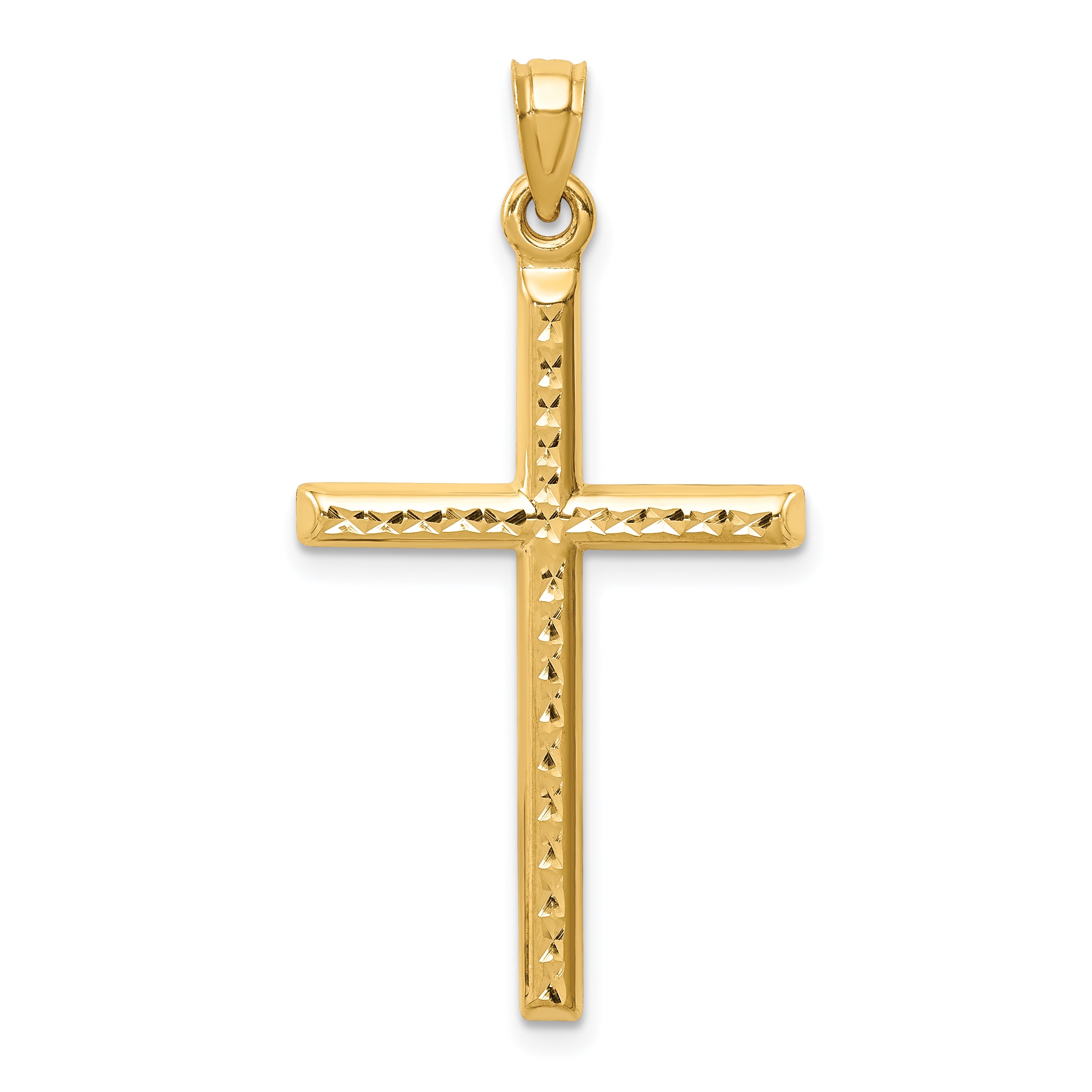 14K Yellow Gold Hollow Diamond-Cut Cross Pendant
