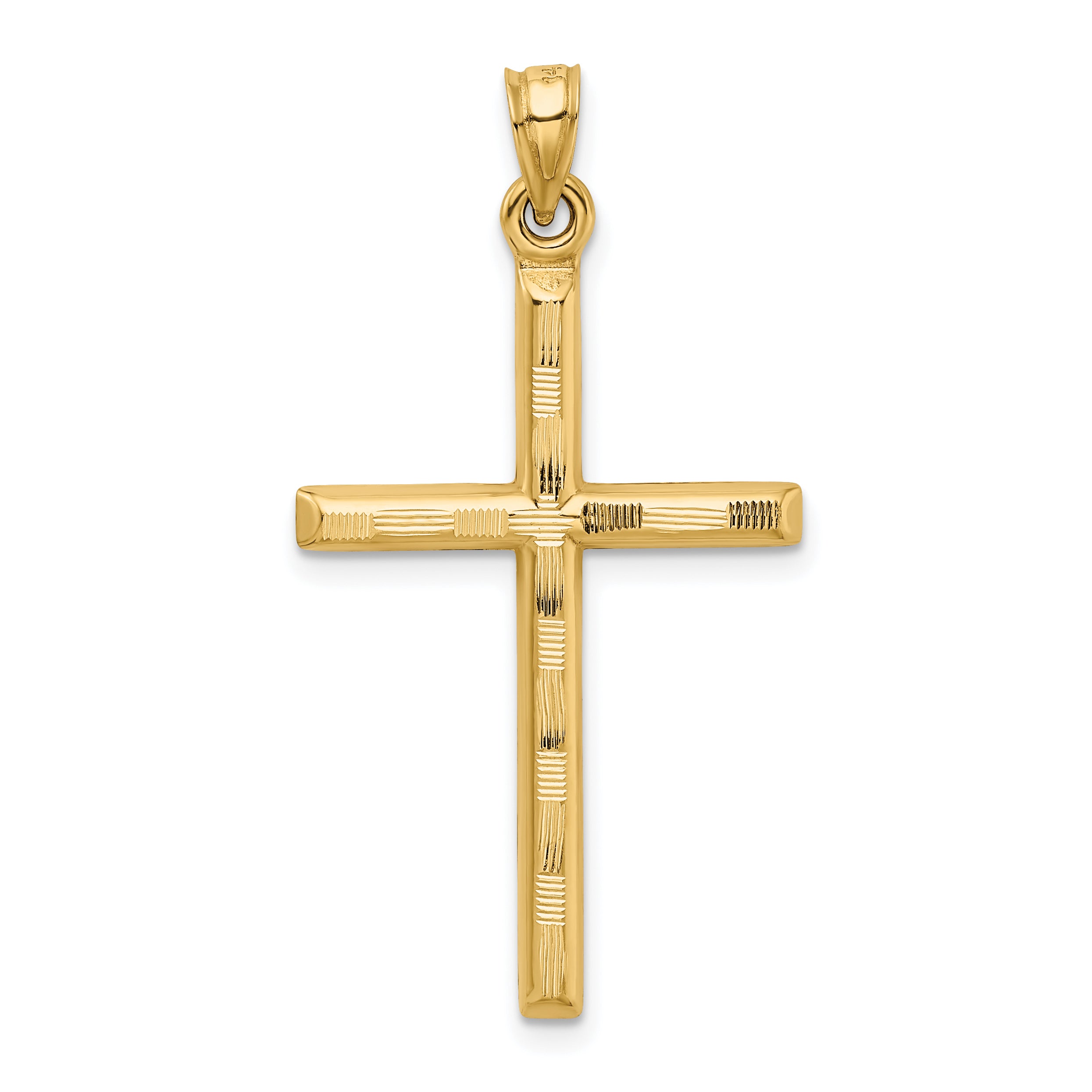 14K Yellow Gold Hollow Diamond-Cut Cross Pendant