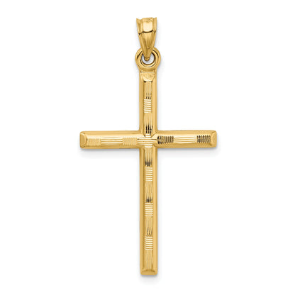 14K Yellow Gold Hollow Diamond-Cut Cross Pendant