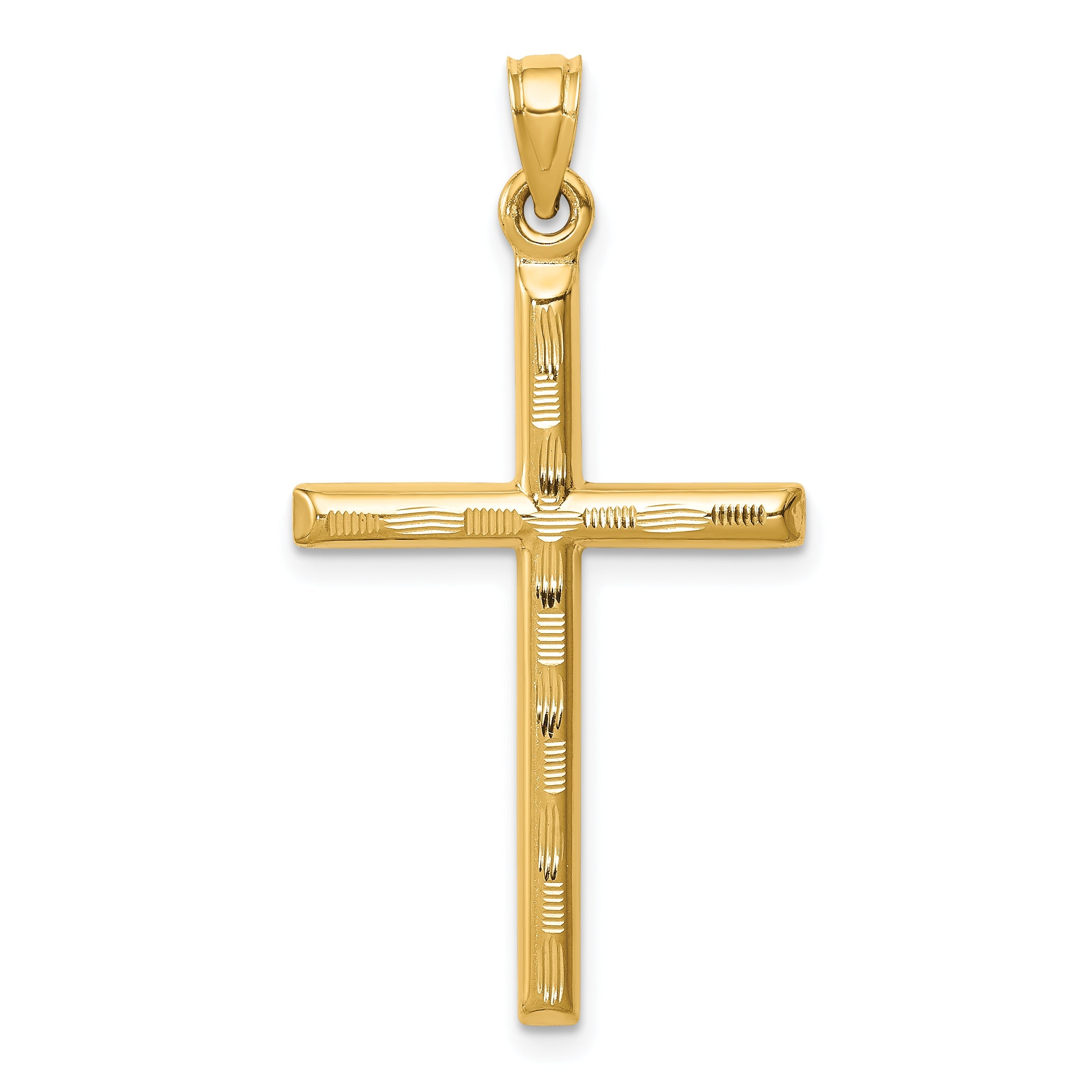 14K Yellow Gold Hollow Diamond-Cut Cross Pendant