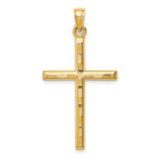 14K Yellow Gold Hollow Diamond-Cut Cross Pendant