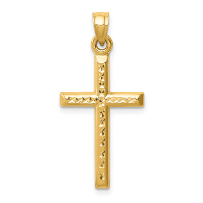 14K Yellow Gold Hollow Diamond-Cut Cross Pendant