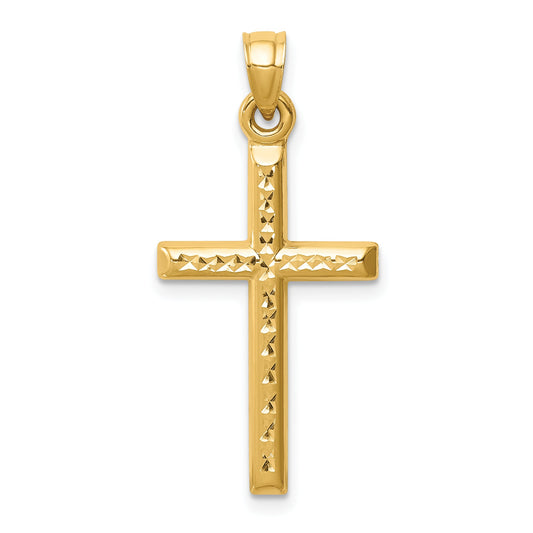 14K Yellow Gold Hollow Diamond-Cut Cross Pendant