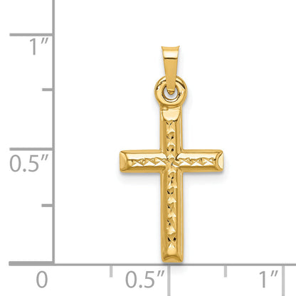 14K Yellow Gold Hollow Diamond-Cut Cross Pendant