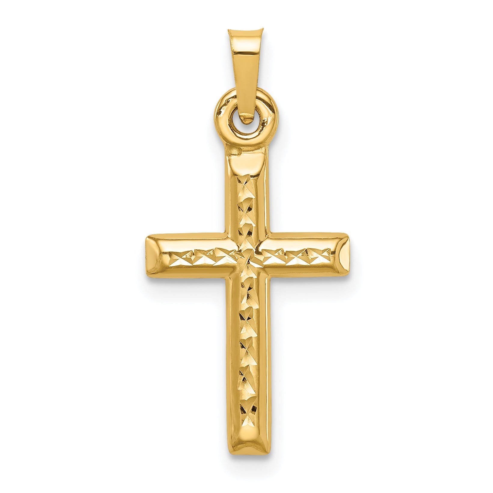14K Yellow Gold Hollow Diamond-Cut Cross Pendant