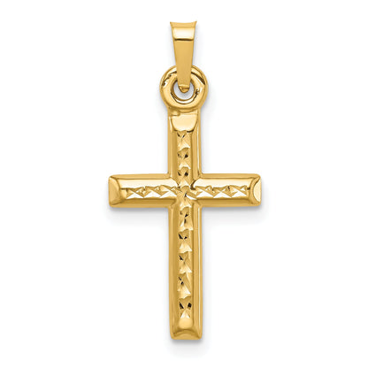 14K Yellow Gold Hollow Diamond-Cut Cross Pendant