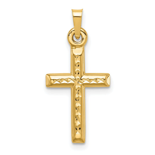 14K Yellow Gold Hollow Diamond-Cut Cross Pendant