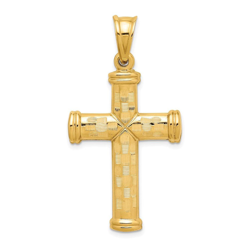 14K Yellow Gold Hollow Diamond-Cut Cross Pendant